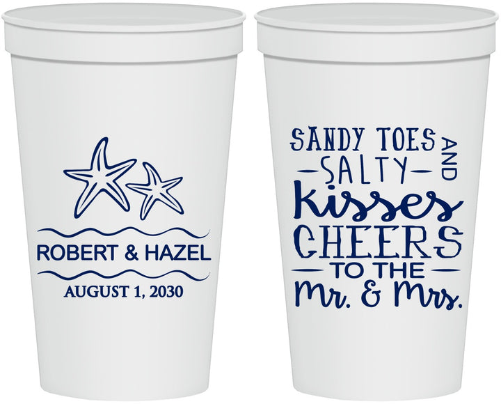 Personalized Wedding 22 oz Stadium Cups - Sandy Feet Salty Kisses | 356
