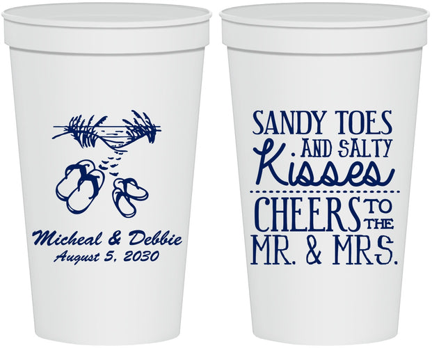 Personalized Wedding 22 oz Stadium Cups - Sandy Feet Salty Kisses | 357