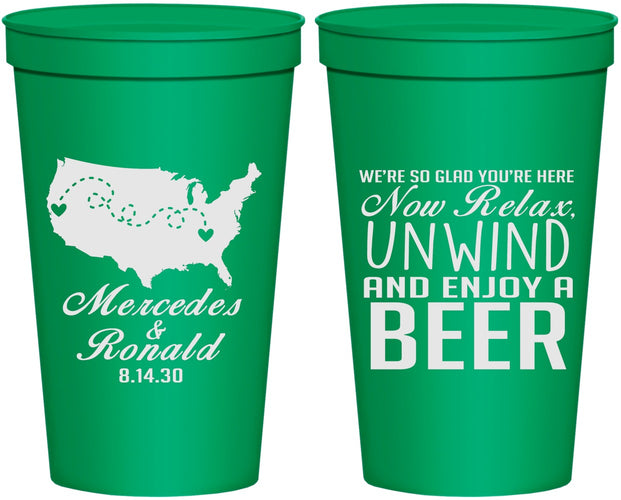 Personalized Wedding 22 oz Stadium Cups - Relax Unwind Enjoy Beer | 360