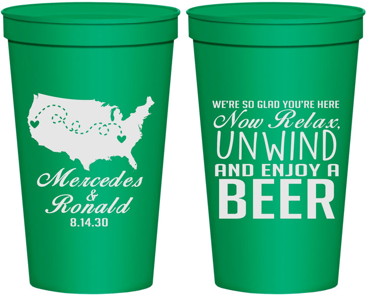 Personalized Wedding 22 oz Stadium Cups - Relax Unwind Enjoy Beer | 360