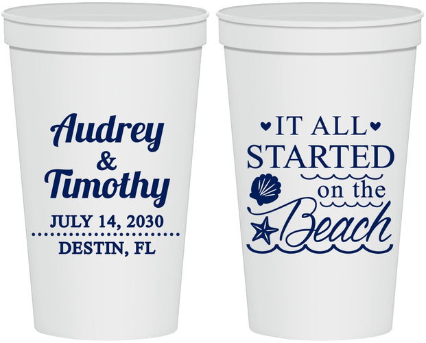 Personalized Wedding 22 oz Stadium Cups - Started On The Beach | 361