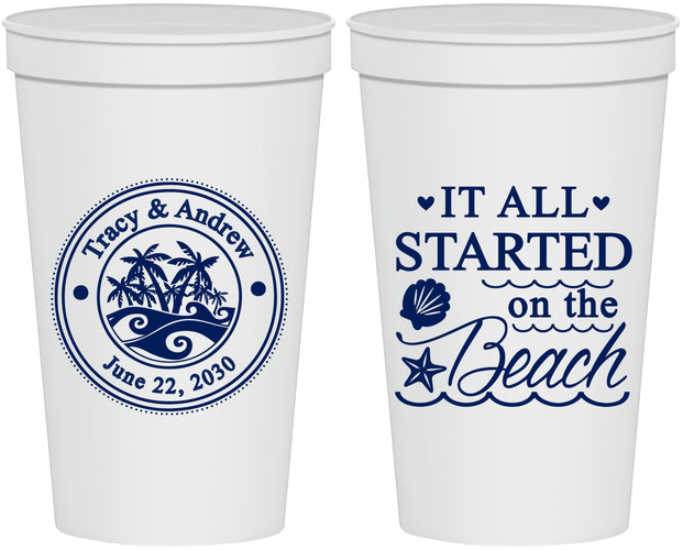 Personalized Wedding 22 oz Stadium Cups - Started On The Beach | 362