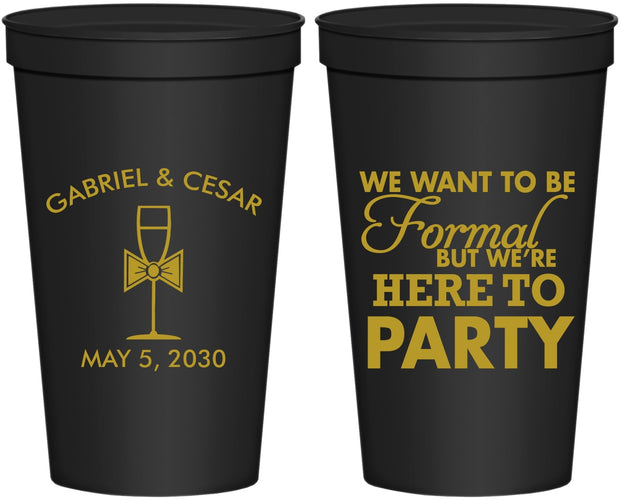 Personalized Wedding 22 oz Stadium Cups - Formal Here To Party | 366