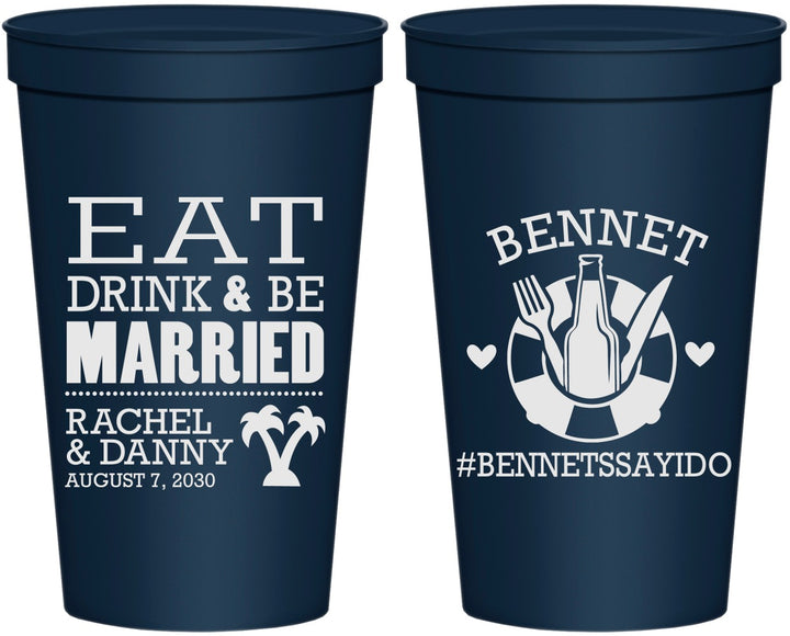 Personalized Wedding 22 oz Stadium Cups - Eat Drink Be Married | 367