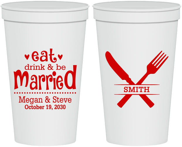 Personalized Wedding 22 oz Stadium Cups - Eat Drink Be Married | 368