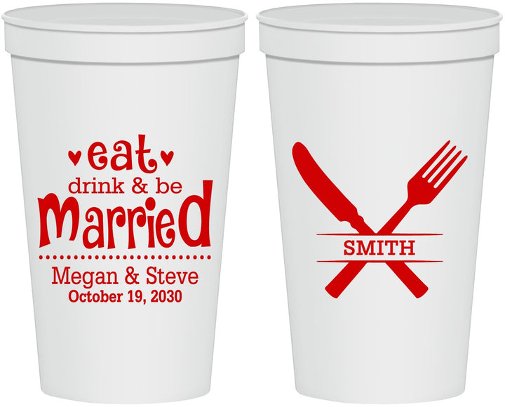 Personalized Wedding 22 oz Stadium Cups - Eat Drink Be Married | 368