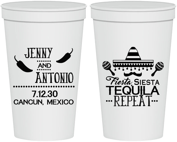 Personalized Wedding 22 oz Stadium Cups - Fiesta Siesta Tequila Repeat | 369