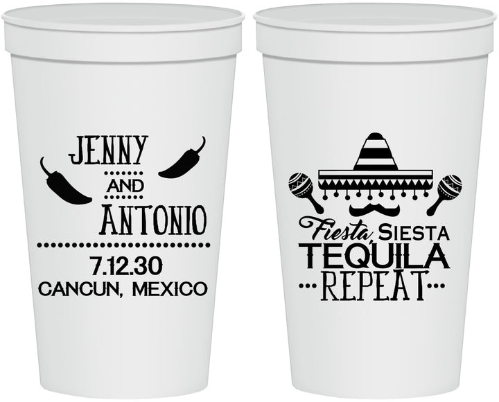 Personalized Wedding 22 oz Stadium Cups - Fiesta Siesta Tequila Repeat | 369