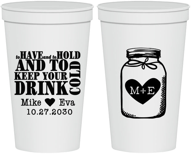 Personalized Wedding 22 oz Stadium Cups - Mason Jar | 373