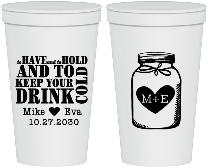 Personalized Wedding 22 oz Stadium Cups - Mason Jar | 373