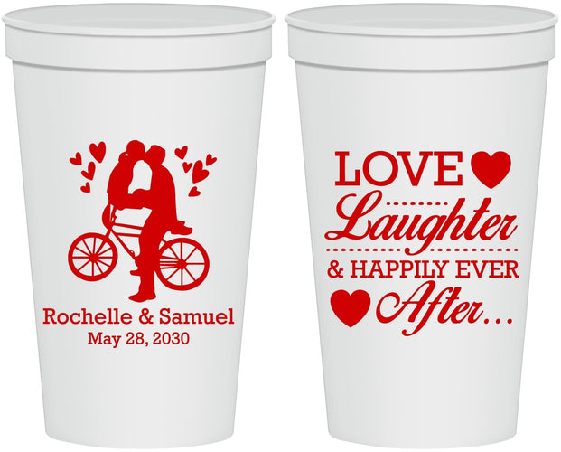 Personalized Wedding 22 oz Stadium Cups - Love Laughter Happily | 376