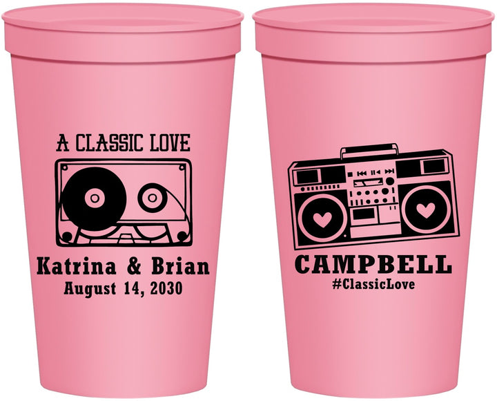 Personalized Wedding 22 oz Stadium Cups - Class Love Cassette Tape | 389
