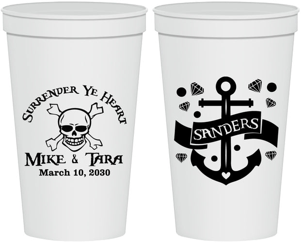Personalized Wedding 22 oz Stadium Cups - Anchor Nautical | 391