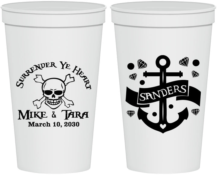 Personalized Wedding 22 oz Stadium Cups - Anchor Nautical | 391
