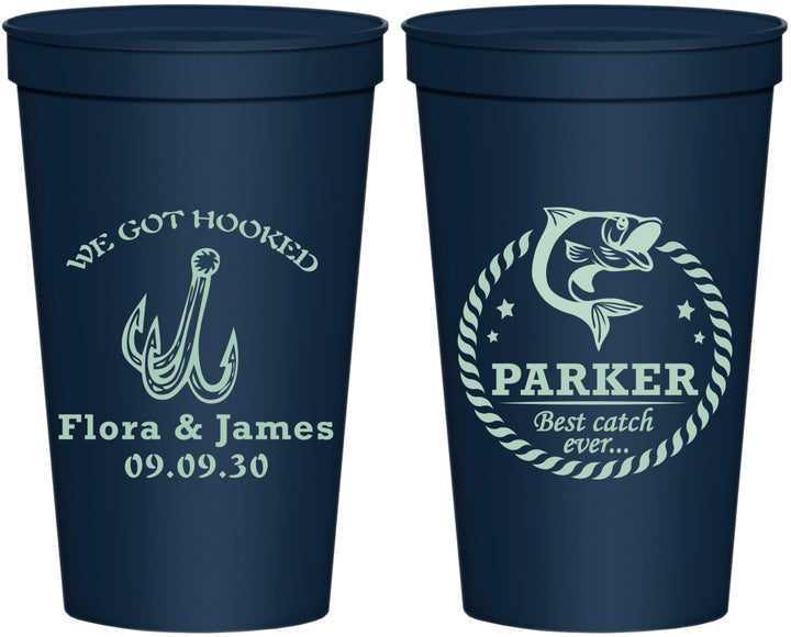 Personalized Wedding 22 oz Stadium Cups - We Got Hooked Fish | 392