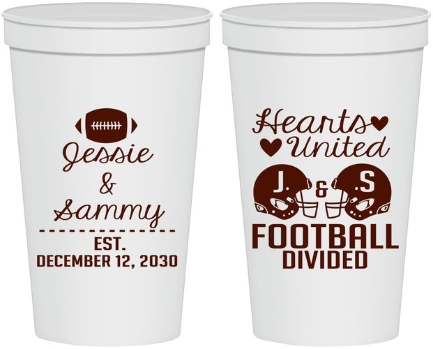 Personalized Wedding 22 oz Stadium Cups - Hearts United Football | 395