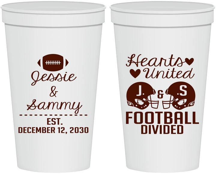 Personalized Wedding 22 oz Stadium Cups - Hearts United Football | 395