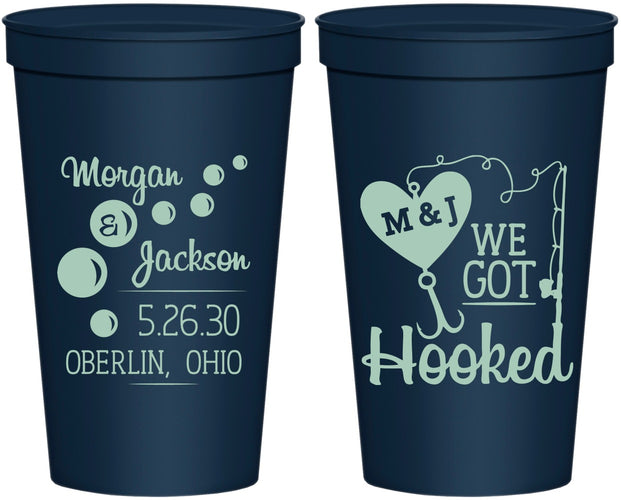 Personalized Wedding 22 oz Stadium Cups - We Got Hooked Fish | 396