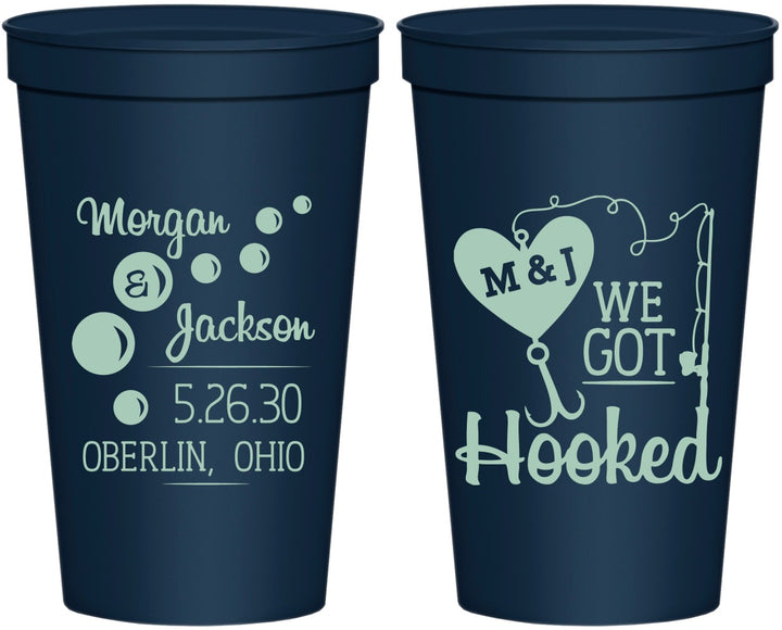 Personalized Wedding 22 oz Stadium Cups - We Got Hooked Fish | 396
