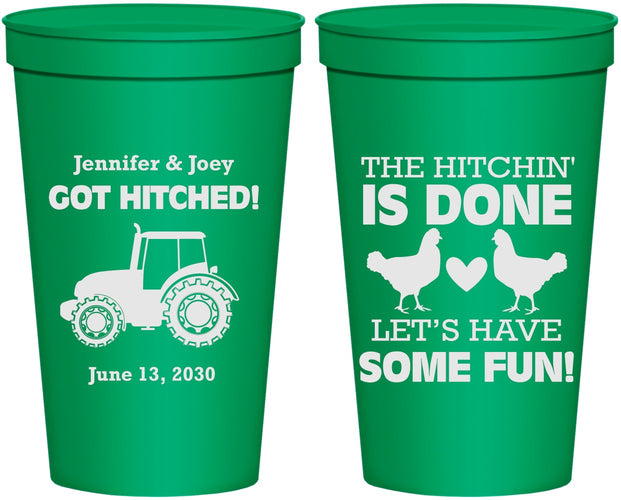 Personalized Wedding 22 oz Stadium Cups - Got Hitched Tractor | 397