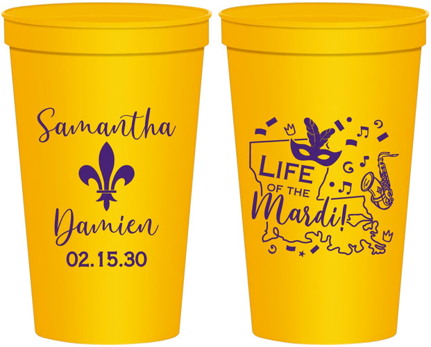Personalized Wedding 22 oz Stadium Cups - Mardi Gras | 398