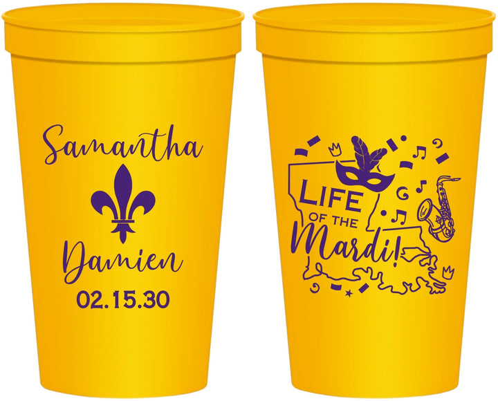 Personalized Wedding 22 oz Stadium Cups - Mardi Gras | 398