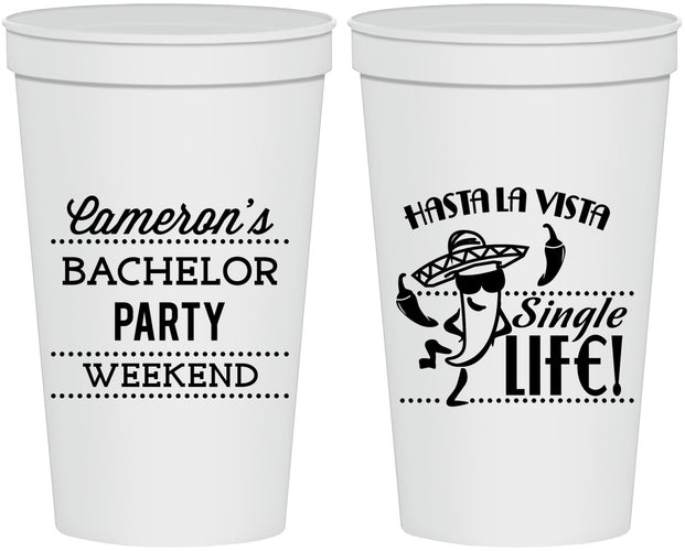 Personalized Bachelor Party 22 oz Stadium Cups - Hast La Vista Single Life | 40003