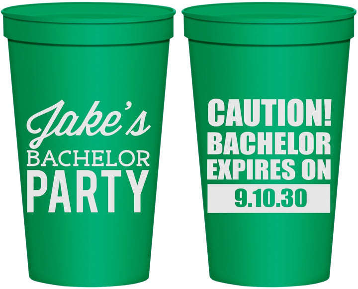 Personalized Bachelor Party 22 oz Stadium Cups - Caution Expires On | 40009
