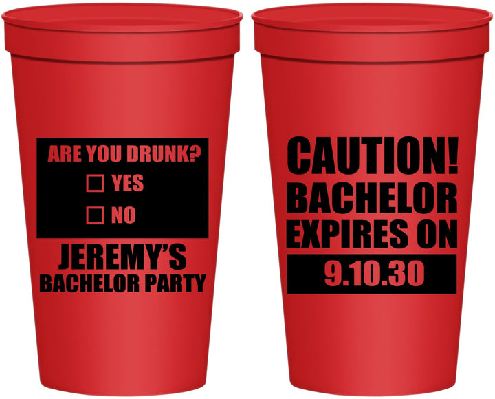Personalized Bachelor Party 22 oz Stadium Cups - Caution Expires On | 40012