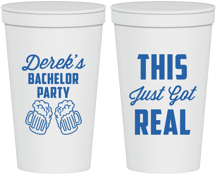 Personalized Bachelor Party 22 oz Stadium Cups - Just Got Real | 40024