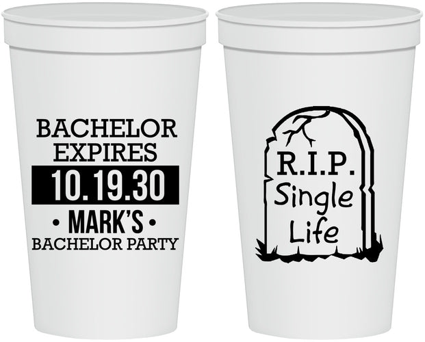 Personalized Bachelor Party 22 oz Stadium Cups - Rip Single Life | 40028