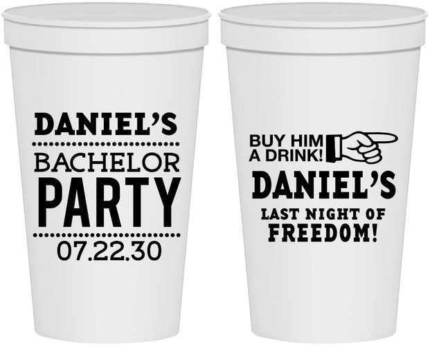 Personalized Bachelor Party 22 oz Stadium Cups - Last Night Of Freedom | 40029