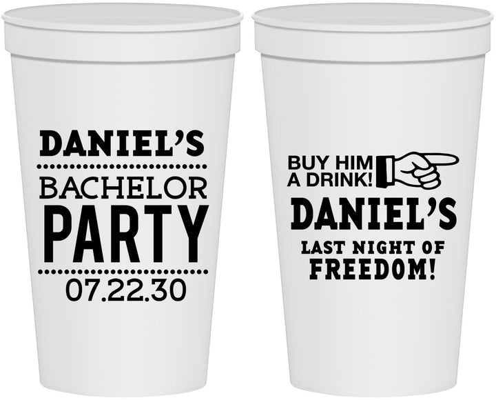 Personalized Bachelor Party 22 oz Stadium Cups - Last Night Of Freedom | 40029