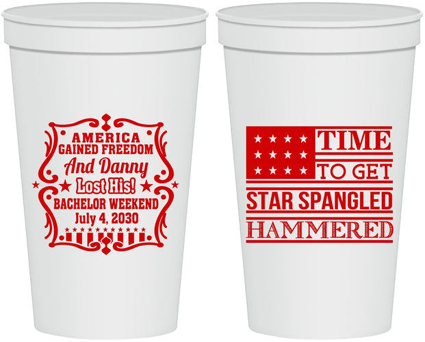 Personalized Bachelor Party 22 oz Stadium Cups - Star Spangled Hammered | 40032