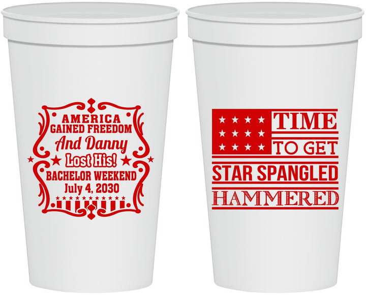Personalized Bachelor Party 22 oz Stadium Cups - Star Spangled Hammered | 40032