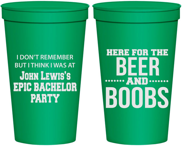 Personalized Bachelor Party 22 oz Stadium Cups - Beer And Boobs | 40039