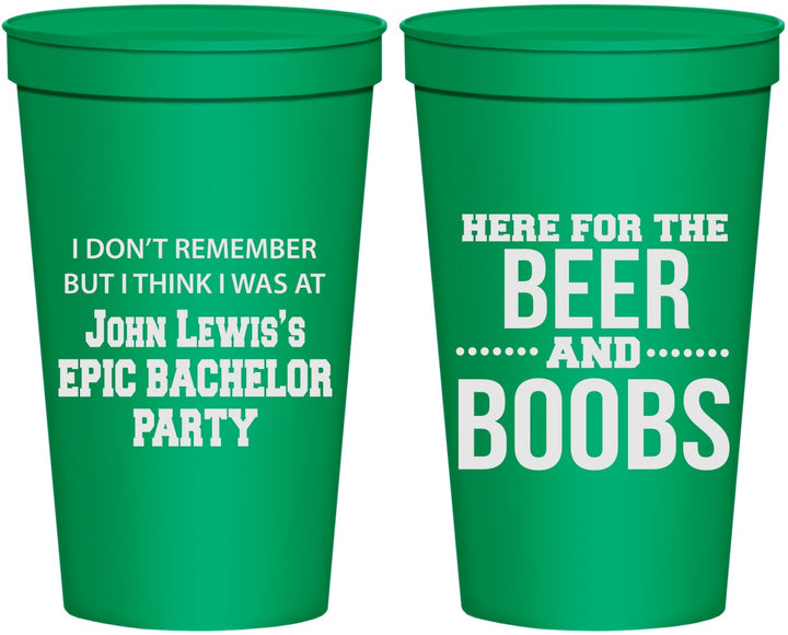 Personalized Bachelor Party 22 oz Stadium Cups - Beer And Boobs | 40039