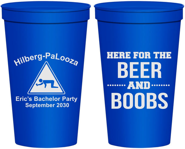 Personalized Bachelor Party 22 oz Stadium Cups - Beer And Boobs | 40040