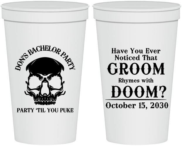 Personalized Bachelor Party 22 oz Stadium Cups - Groom Doom Skull | 40041