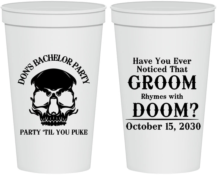Personalized Bachelor Party 22 oz Stadium Cups - Groom Doom Skull | 40041