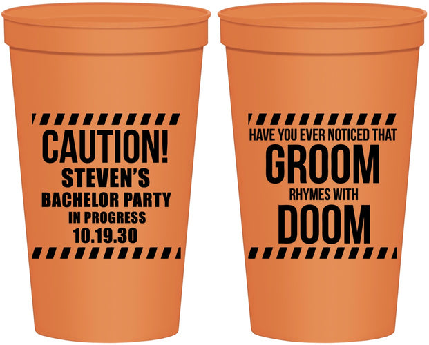 Personalized Bachelor Party 22 oz Stadium Cups - Groom Rhymes Doom | 40042