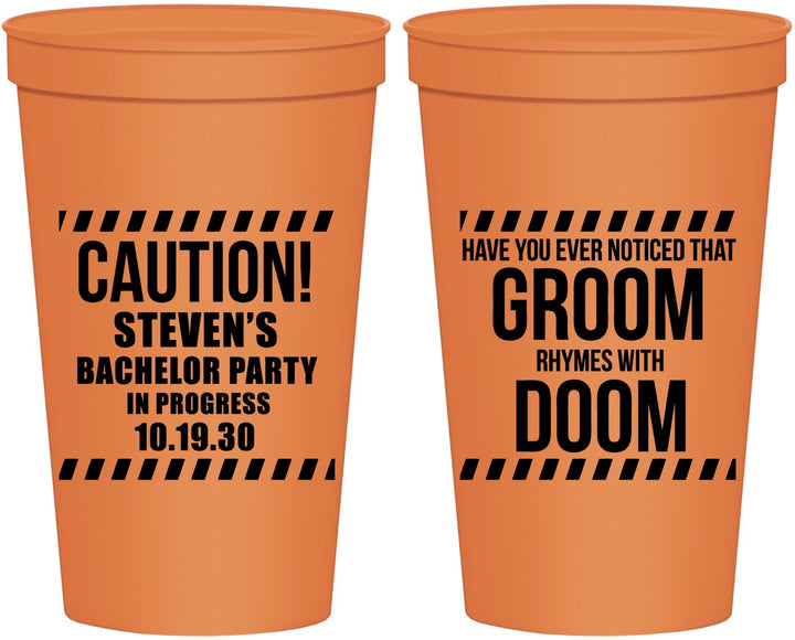 Personalized Bachelor Party 22 oz Stadium Cups - Groom Rhymes Doom | 40042