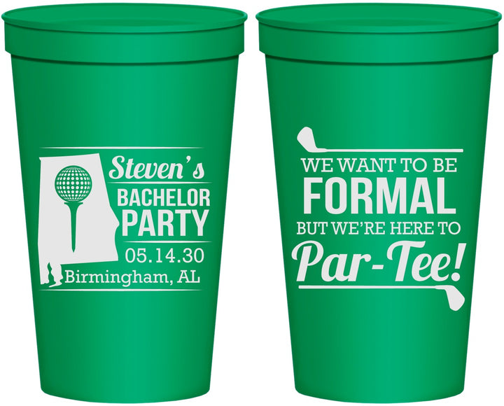 Personalized Bachelor Party 22 oz Stadium Cups - Golf Par Tee | 40043