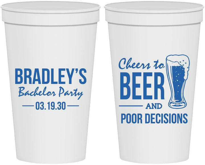 Personalized Bachelor Party 22 oz Stadium Cups - Beer Pour Decisions | 40045