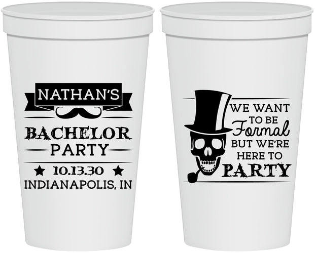 Personalized Bachelor Party 22 oz Stadium Cups - Formal Skeleton | 40048
