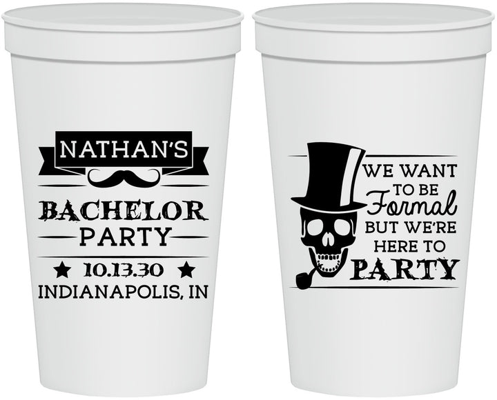 Personalized Bachelor Party 22 oz Stadium Cups - Formal Skeleton | 40048
