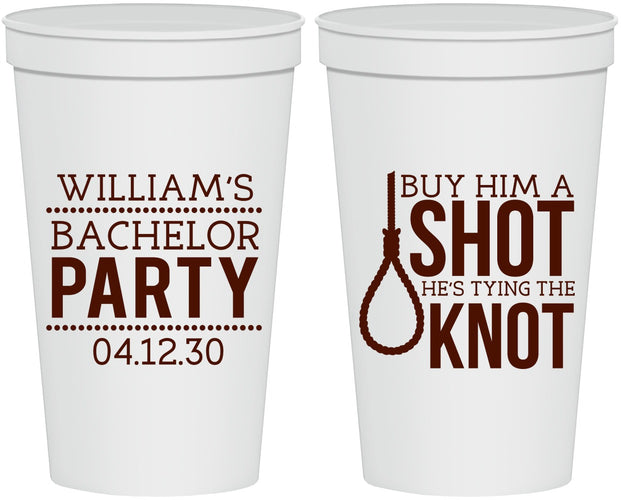 Personalized Bachelor Party 22 oz Stadium Cups - Buy Him A Shot | 40051