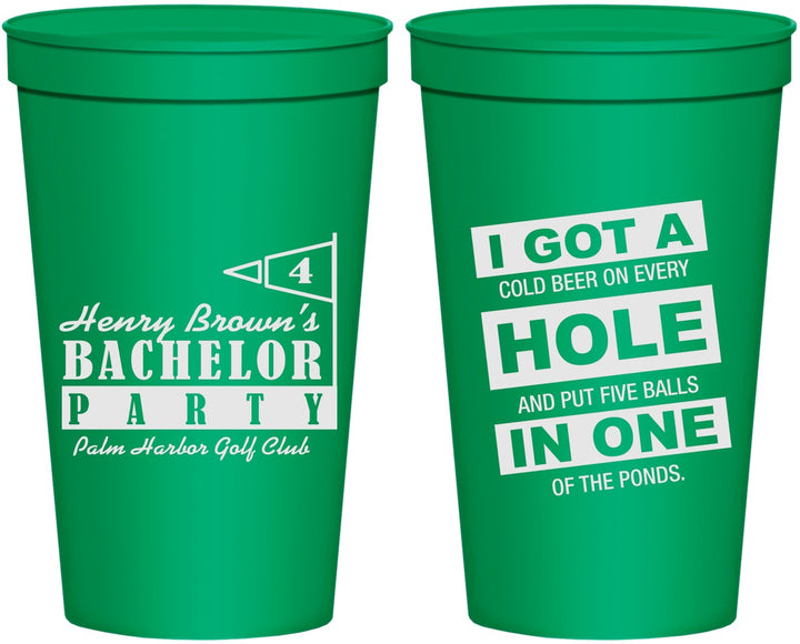 Personalized Bachelor Party 22 oz Stadium Cups - Golf | 40055
