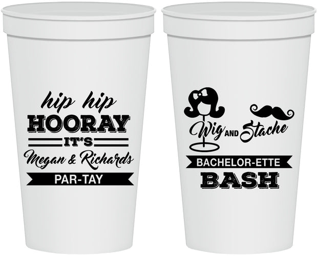 Personalized Bachelor Party 22 oz Stadium Cups - Wig Or Stache | 40058