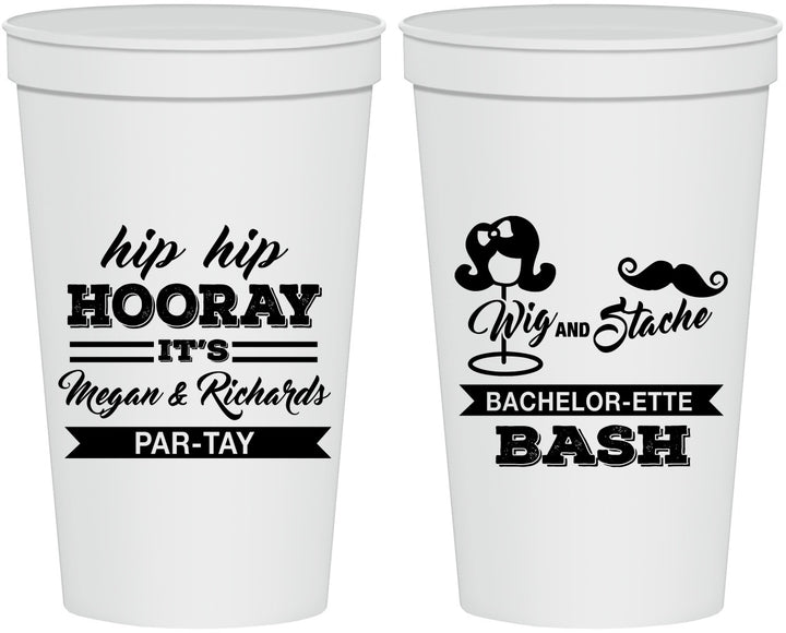 Personalized Bachelor Party 22 oz Stadium Cups - Wig Or Stache | 40058